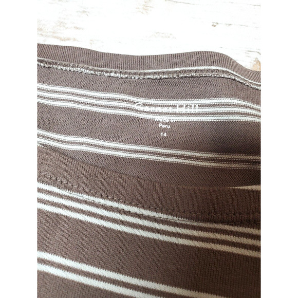 Garnet Hill Womens 14 DRESS STRIPED Brown White ORGANIC COTTON Pockets XL - Picture 2 of 8